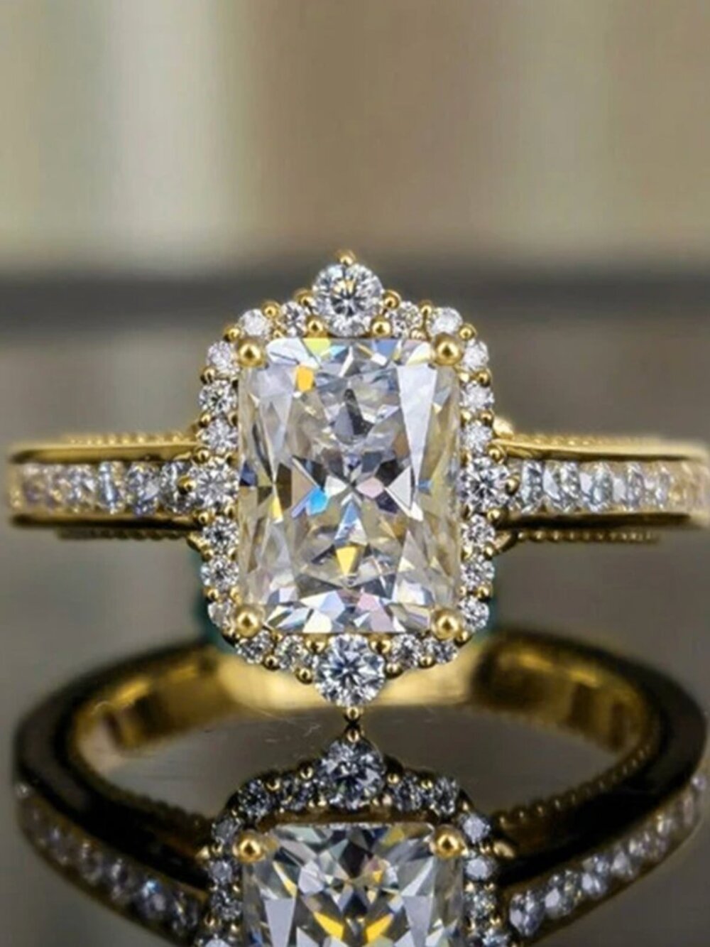 NEW 14k Yellow Gold Emerald Cut Diamond Ring Band Engagement Ring